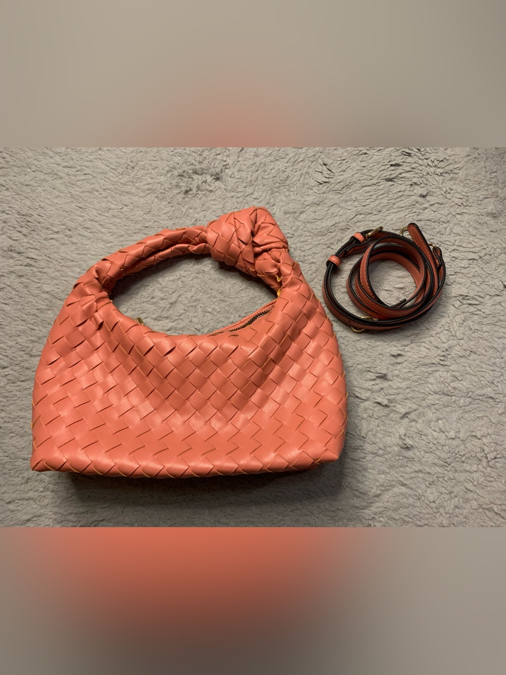 Woven Hobo Shoulder Bag in Coral